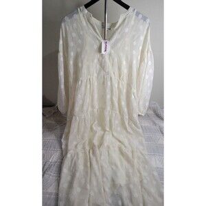 Moon River‎ Ivory Swiss Dot Long Sleeve Midi Dress – Size M – Lined – Feminine